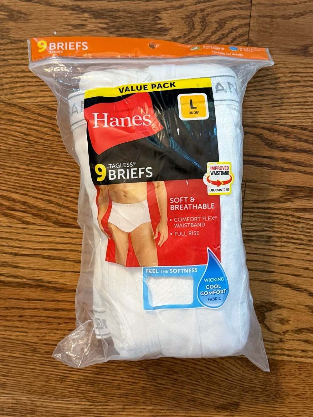 Hanes Men's Tagless Full Rise Briefs 9-Pack White Size L (36-38)